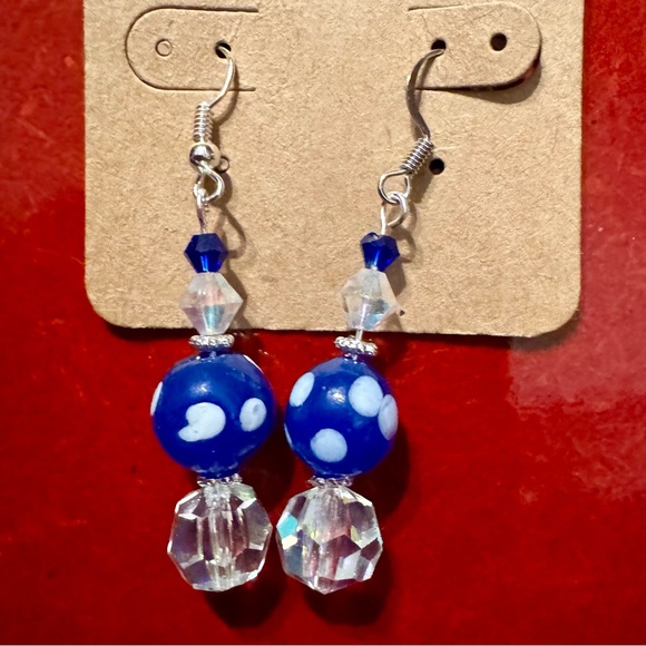 Artisan Royal Blue & White Lampwork Glass & AB Crystal - Picture 2 of 2